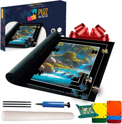 Giant Vouwbare Puzzelmat 140x100cm voor 3000 Stukjes - Zacht en Antislip - Inclusief Inflator en Organizers