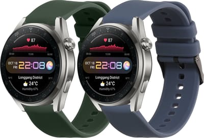 kwmobile 2x horlogebandjes geschikt voor Huawei Watch 4 Pro / Watch 4 / Watch 3 Pro / Watch 3 bandje - Smartwatch bandjes van TPU - Activity tracker horloge band in donkergroen / blauwgrijs