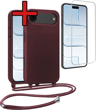 Hoesje Geschikt voor iPhone Air Hoesje Siliconen Case Met Koord Met Screenprotector - Hoes Geschikt voor iPhone Air Hoesje Backcover Met Telefoonkoord - Aubergine