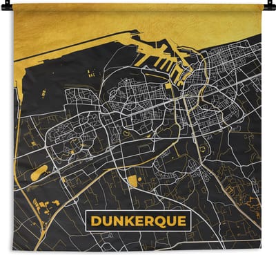 Wandkleed - Wanddoek - Plattegrond – Kaart – Stadskaart – Frankrijk – Dunkerque - 180x180 cm - Wandtapijt