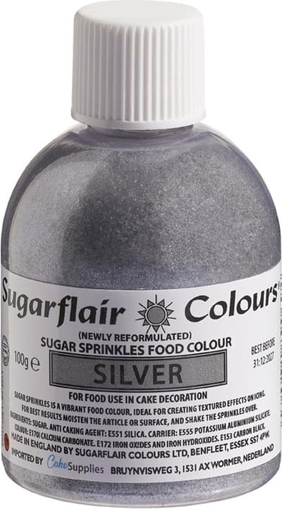 Sugarflair Sugar Sprinkles - Silver - 100g - Gekleurde Suiker - Eetbare Taartdecoratie