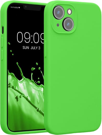 kwmobile telefoonhoesje geschikt voor Apple iPhone 14 - TPU backcover met siliconen coating - Smartphone case in limoengroen