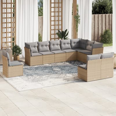 vidaXL - 10-delige - Loungeset - met - kussens - poly - rattan - beige