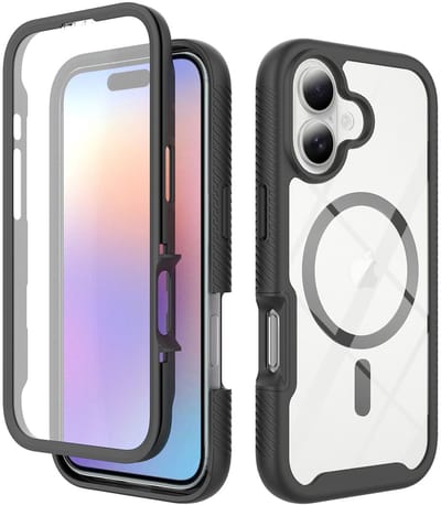 Hoesje met Ingebouwde Screenprotector Geschikt voor Apple iPhone 17 | Compatibel met MagSafe / Qi2 | Full Protect Valbescherming | Schokbestendige Beschermhoes | Doorzichtig / Zwart