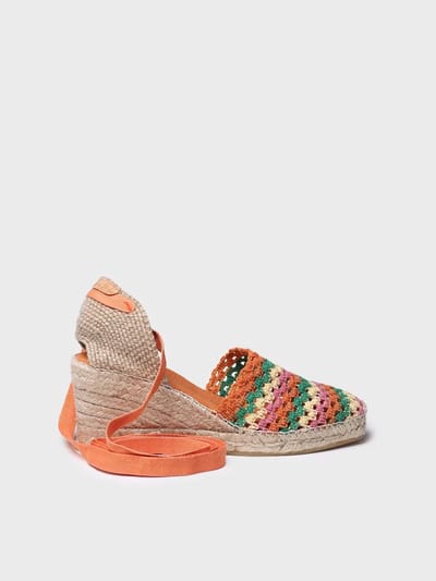 Espadrille met sleehak voor dames in veelkleurig gehaakt patroon | GEORGINA