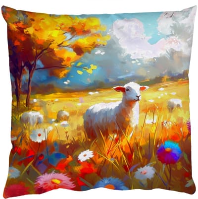 Sierkussens - Kussentjes Woonkamer - 50x50 cm - Schaap - Weide - Bloemen