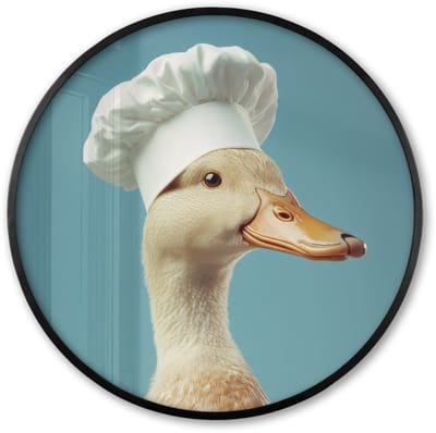Poster in lijst Rond - Fotolijst 60x60 cm - Posters - Eend - Koksmuts - Cute - Vogel - Ronde posterlijst zwart - Decoratie - Wanddecoratie woonkamer - Muurdecoratie slaapkamer