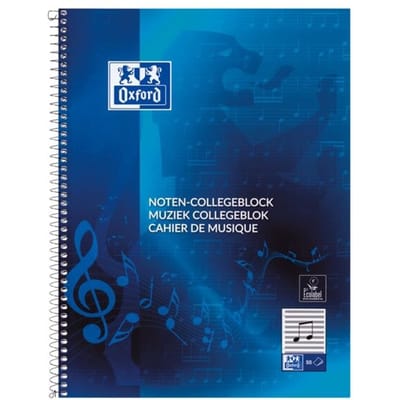 Collegeblok Oxford A4+ muziek 4-gaats 100 pagina's 80gr blauw