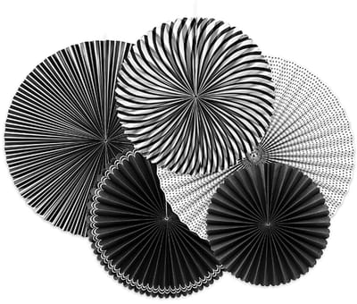 PARTYDECO - 5 zwart-witte papieren rozetten 25, 32 en 40 cm voor decoratie