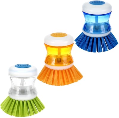 Thijox - Afwasborstel met Afwasmiddeldispenser, 3 Stuks, Vulbare Keukenborstel voor Servies, Potten en Gootsteen, Ergonomisch Ontwerp, Efficiënte Rein