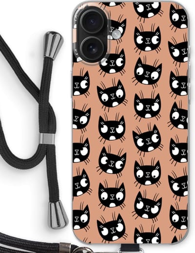 Case Company® - Hoesje met koord geschikt voor iPhone 16 Plus hoesje met Koord - Kat - Telefoonhoesje met Zwart Koord - Bescherming aan alle Kanten en Over de Schermrand