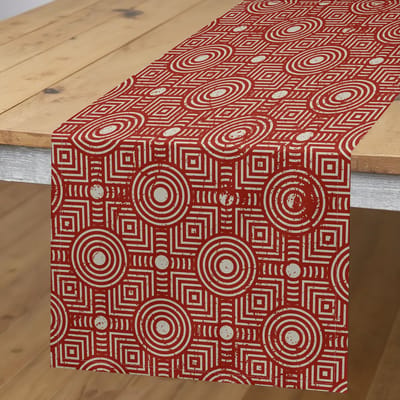 Geometrische tafelloper – 40x225 cm – Paprika/Grijs-Geel