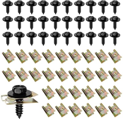 60-delige schroeven set, Manganese staal, Hexagon schroeven voor carrosserie, plaatmoeren en clips voor auto-accessoires