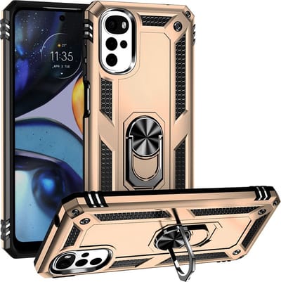 MobyDefend Hoesje - Geschikt voor Motorola Moto G22 - Pantsercase Met Draaibare Ring - Goud