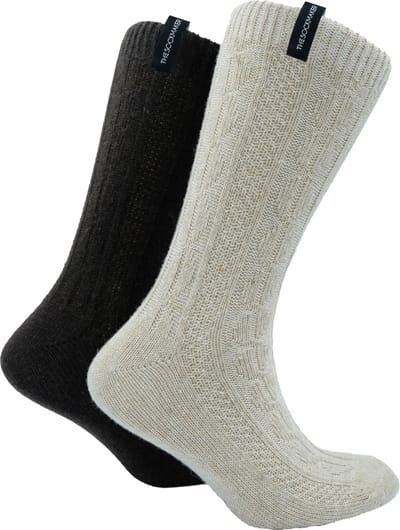 The Sockmaker sokken heren 41-46 - 2-pack Wool Boot - duurzaam - Cable Knit - Beige and Dark Brown