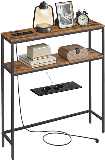 VASAGLE - Console Tafel - Haltafel - Met 2 Planken - Met Oplaadstation - Voor Woonkamer Hal Entrée