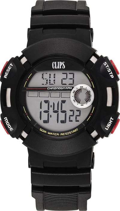 Clips 557-6010-44 Horloge - Rubber - Zwart - Ø 48 mm