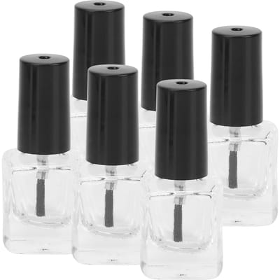 6 pcs Bouteilles en Verre Vides de Vernis à Ongles Bouteilles Claires d'Art d'Ongles avec Bouchons Pinceaux Entonnoir Bille d'Acier black