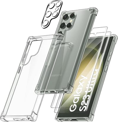 Hoesje Geschikt Voor Samsung Galaxy S23 Ultra hoesje transparant - 3 in 1 - Met screenprotector 2x – camera lens screenprotector
