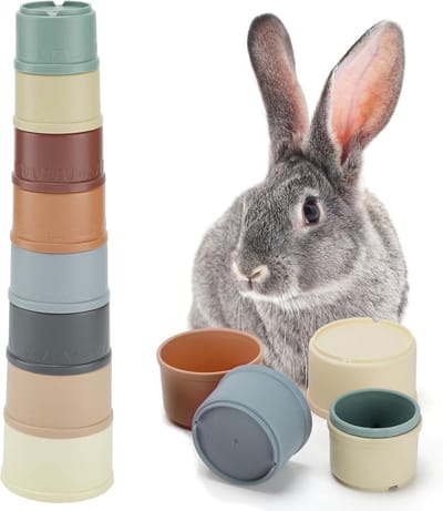 carmdering - Konijnen Stapelbekers - Konijn Speelgoed Set - Dieren Stapelspel - Voedsel Verstoppen - Langzaam Voeren - Duurzaam Plastic - Kleurrijk Mat Design - Binnen En Buiten Gebruik - 8 Stuks