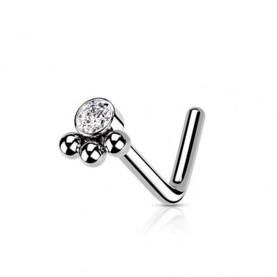Neuspiercing PVD L-bend 3 Beaded Ball Cluster 0.8x6x3 - zilver - LMPiercings