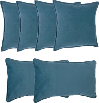 Atmosphera Bank/sierkussens Sophia - set 6x - Blauw - polyester - met rits - In 2 formaten