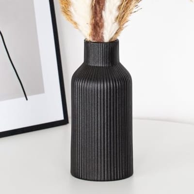 Nazik Living Keramische Vaas voor Pampasgras - Modern Design - Rond - 20 cm - Zwart Mat - Decoratieve Vaas