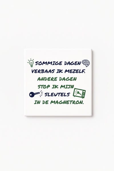 Grappige Nederlandse Quote Keramische Tegel – “Sleutels in de Magnetron” Humor Wanddecoratie Cadeau Tegel
