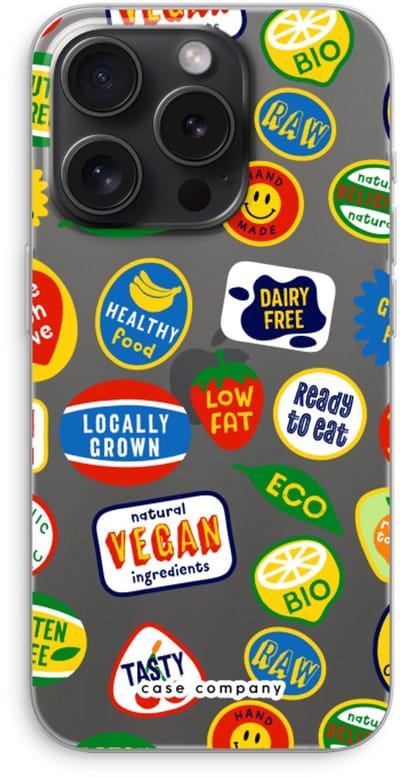 Case Company® - Hoesje geschikt voor iPhone 15 Pro hoesje - Fruitsticker - Soft Cover Telefoonhoesje - Bescherming aan alle Kanten en Schermrand