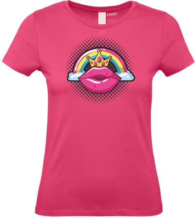 Dames T-shirt Female PopArt Lips | Gay pride shirt kleding | Regenboog kleuren | LGBTQ | Roze dames | maat XS