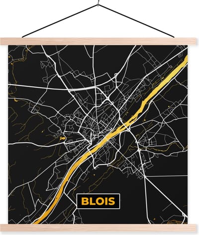 Posterhanger incl. Poster 40x40 cm - Schoolplaat - Frankrijk – Blois – Stadskaart – Plattegrond – Kaart - Textielposter - Blanke latten - Stadskaart