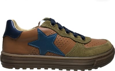 Naturino Hess - mt 29 - veter rits petrol ster lederen sneakers - cognac kaki