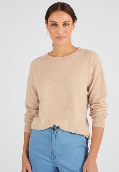 Damart - Trui van zuiver kasjmier met rond hals - Dames - Beige - XS