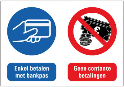 Betalen met bankpas geen contante betalingen sticker 148 x 210 mm
