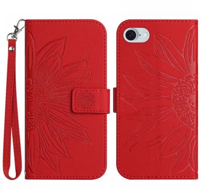 Coverup Hoesje - Geschikt voor iPhone 16e / 17e Hoesje - Coverup Zonnebloem Book Case met Koord - Rood