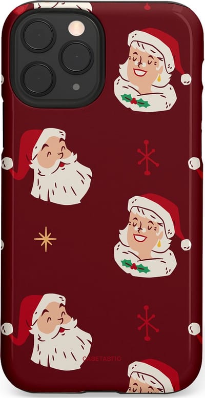 Casetastic hoesje geschikt voor Apple iPhone 11 Pro - Dubbellaagse bescherming - Mr. & Ms. Santa - Kerst - Fashion Case - Bordeaux Lichtgrijs Taupe