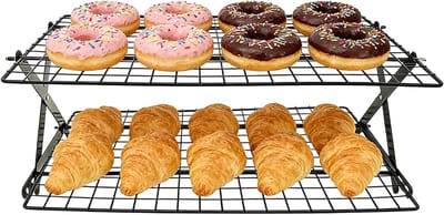 Vouwbare 2-laagse Koelrooster, Inklapbaar en Stapelbaar, Ideaal voor Koekjes, Taarten en Brood