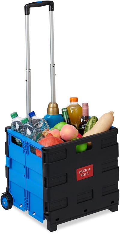 4x boodschappentrolley blauw - krat op wielen - boodschappenkar inklapbaar