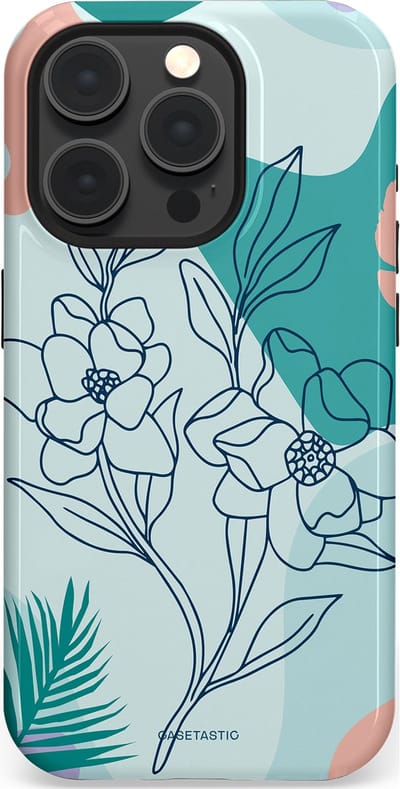 Casetastic Hoesje Geschikt voor Apple iPhone 15 Pro Magsafe - Stijlvolle Beschermende Duo-layer Case - Zeegroen Bloemenfestijn
