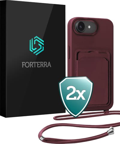 Hoesje Geschikt voor iPhone 17e Case Siliconen Hoes Met Koord - Hoes Geschikt voor iPhone 17e Met Telefoonkoord Hoesje Backcover - Aubergine - 2 PACK