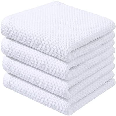 Katoenen wafelweefsel keukenhanddoeken - Zachte en absorberende theedoeken 4-pack - Wit 45 x 71 cm