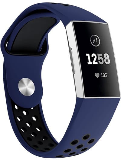 By Qubix - Compatible Fitbit bandje - geschikt voor Fitbit Charge 3 - Fitbit Charge 4 siliconen DOT bandje - Donkerblauw / Zwart - Maat: Large - Horlogeband - smartwatchbandje