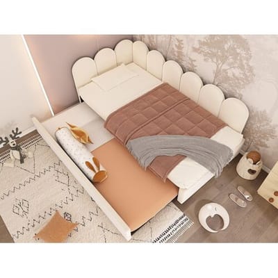 ModernLuxe Bankbed 90x200 cm - met nestbed 90x190 cm - fluweelstof - Beige