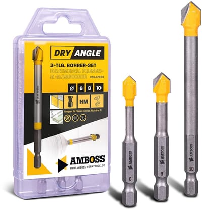 Amboss DryAngle Set met tegelboor, diameter 6/8/10 mm, met keramische boor, zeskantige schacht voor boormachines, glas, wandtegels, dakpannen, keramische boren