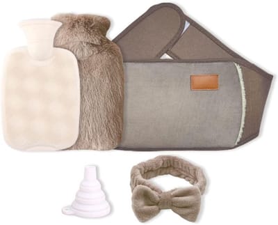 Rubberen Warmwaterkruik 1 Liter met Fleece Hoes - 3-in-1 Oplossing voor Pijnverlichting, Warmte voor Rug, Nek en Schouders, Inclusief Haarbanden en Trechter