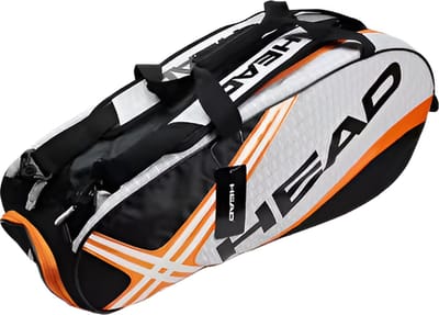 Avoir Avoir® - Tennistas - Padeltas - Betminton Tas - Ruime Capaciteit voor 3-6 Rackets - Stijlvol Design - Duurzaam Materiaal - Verstelbare Draagopties - Wit/Oranje