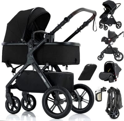 Lunola Mira X1 - Kinderwagen 3-in-1 - Wandelwagen - Stroller - incl. autostoel - 0-20kg - XXL - Multifunctionele Buggy 3in1 - Zwart