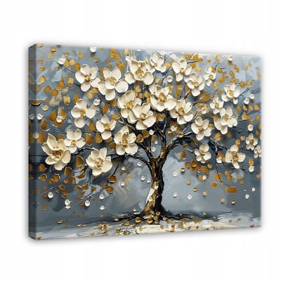 WALLARENA - Canvas schilderij - 100x70 cm - afbeelding van de levensboom met bloemen voor slaapkamer en woonkamer