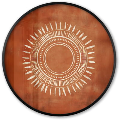 Poster in lijst Rond - Fotolijst 60x60 cm - Posters - Abstract - Lijnen - Zonnestralen - Roodbruin - Ronde posterlijst zwart - Decoratie - Wanddecoratie woonkamer - Muurdecoratie slaapkamer