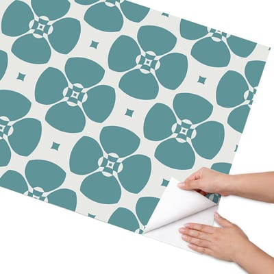 Coloray Meubel Wrap Folie - Turkoois Meubelfolie - 75x150 cm - Meubel Wrap Folie Bloemgeometrie - Plakfolie Meubels - Geometrische Meubelfolie - Decoratiefolie Zelfklevend - Slaapkamer decoratie - Achtergronden en patronen